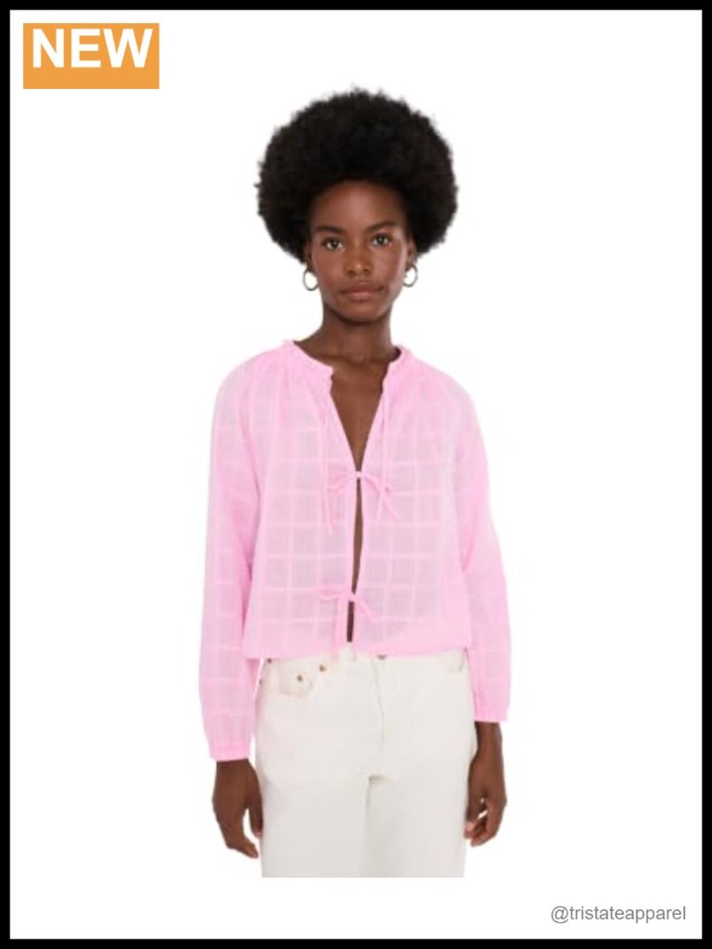 Splendid Fleur Tie Front Long Sleeve Blouse - 100% Cotton Blush